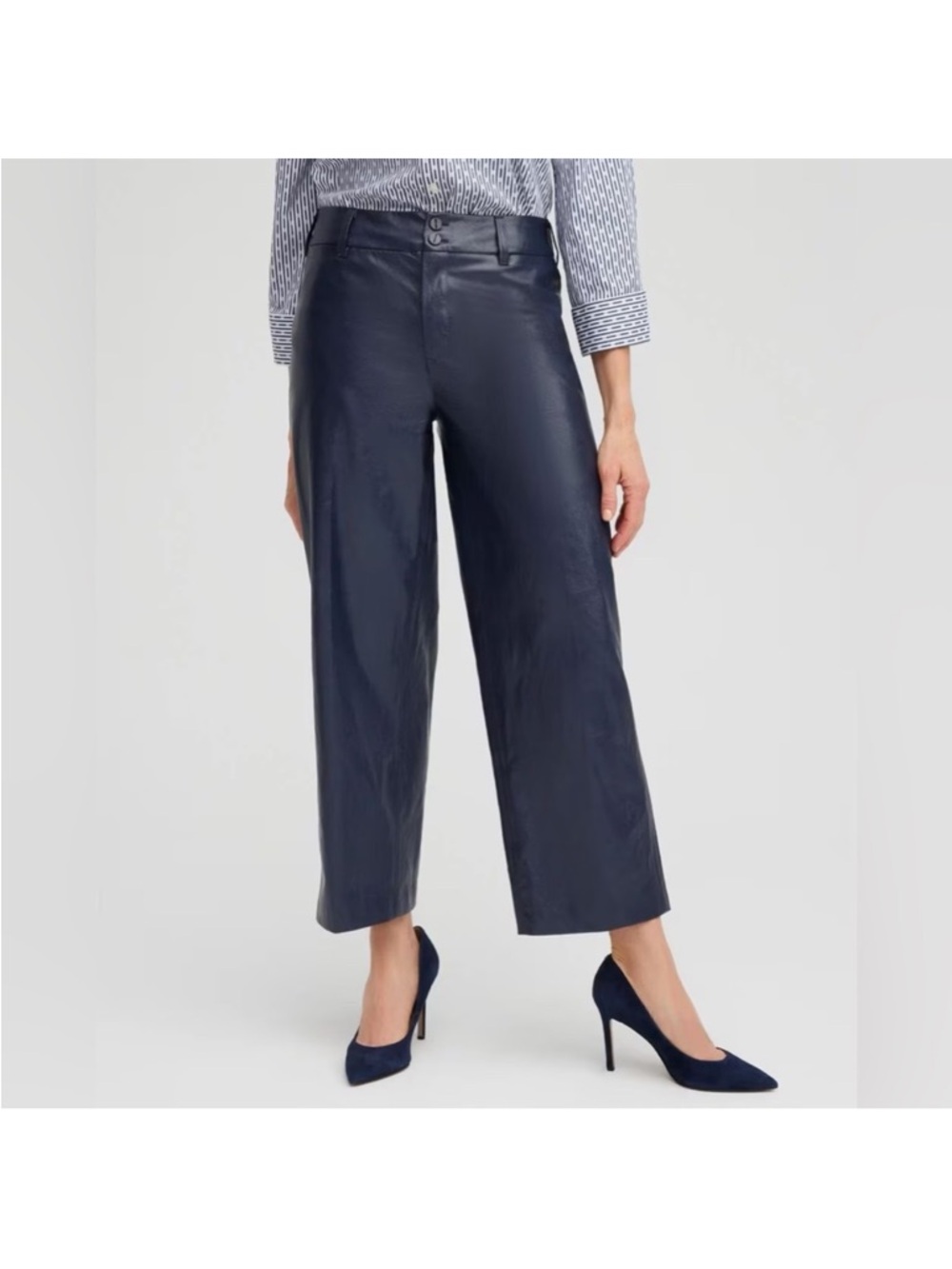 Chico’s Faux Leather Wide Leg Crop Pants Midnight Blue 8